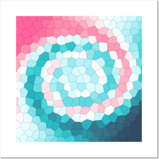 Pink White Blue Swirly Stained Glass Abstract Art Posters and Art